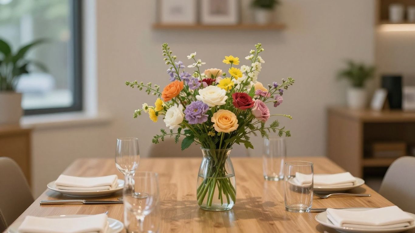 Colorful bouquet on a patient table