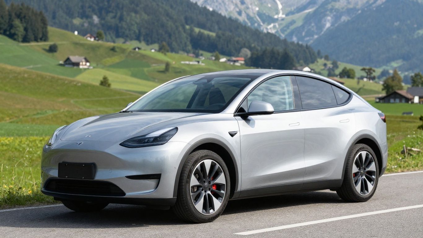 Autoimport Schweiz: Auto vor Schweizer Berglandschaft