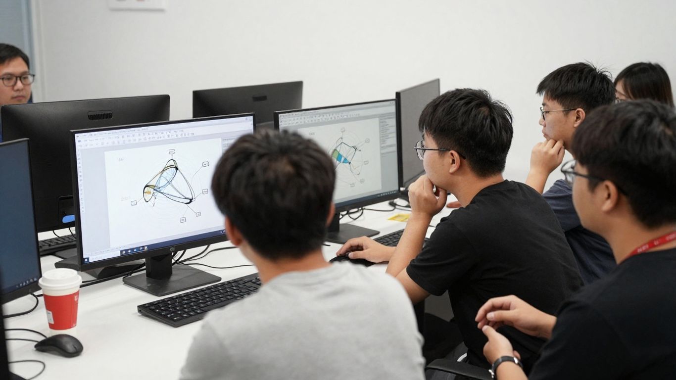 SolidWorks training session with instructors and trainees