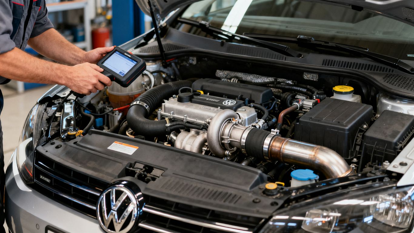 VW 2.0 TDI Motorraum bei der Prüfung