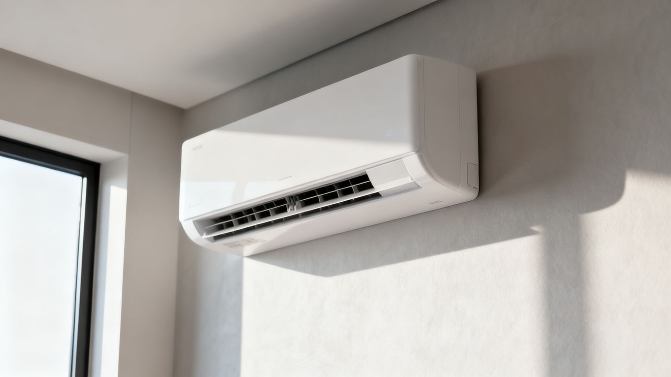 A minimalist interior room with an AC unit