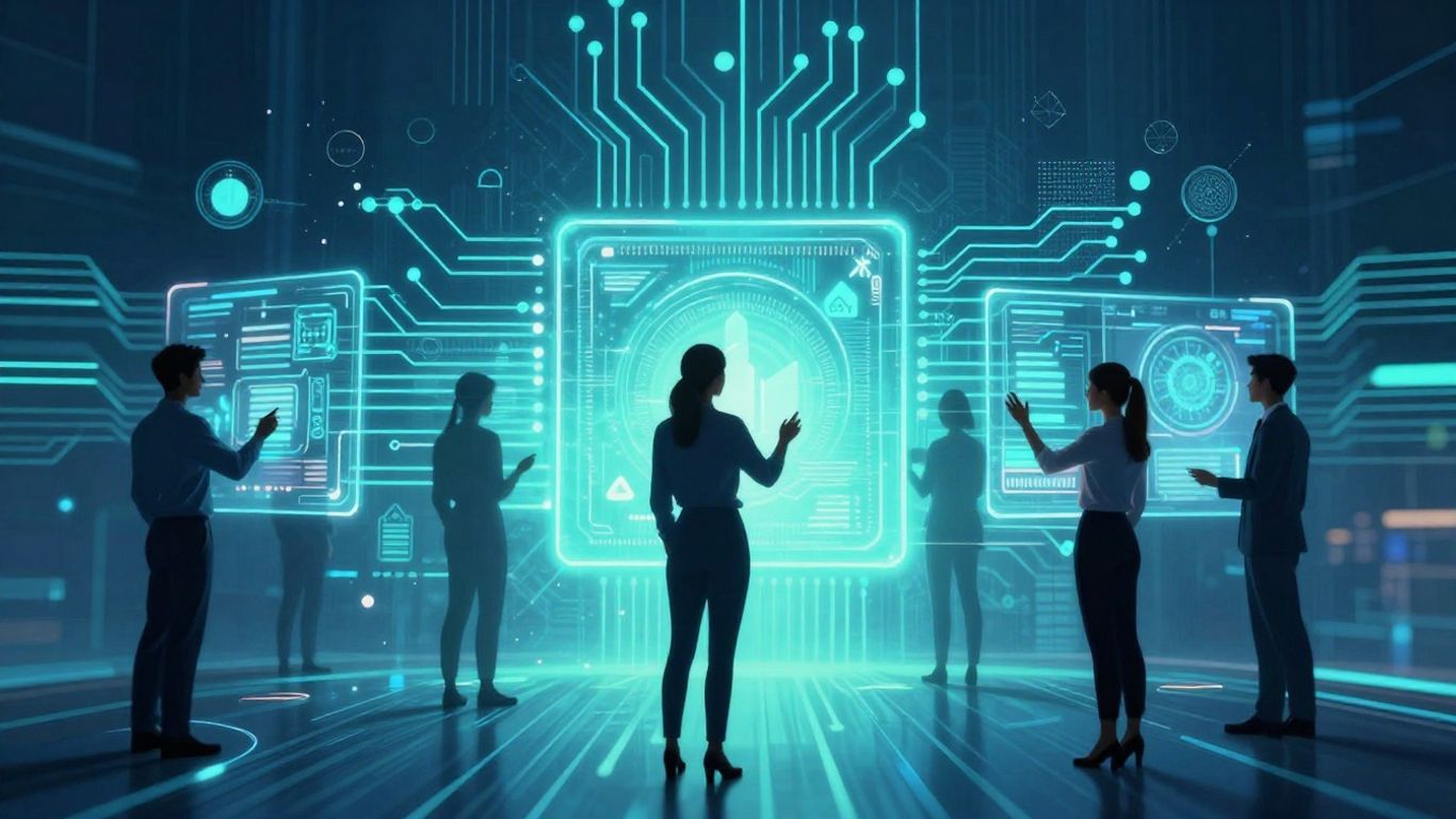 Person reaching for glowing digital career path