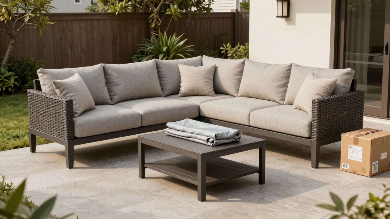 Outdoor sofa set beside a modern patio budget