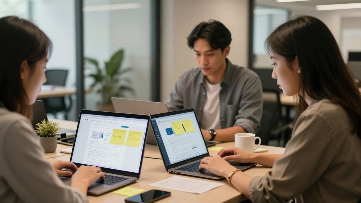 Designers and client planning a website launch