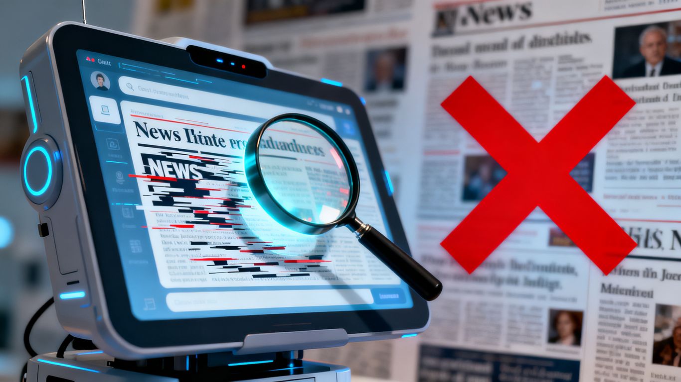 Chatbot displaying inaccurate news headlines with a red cross.