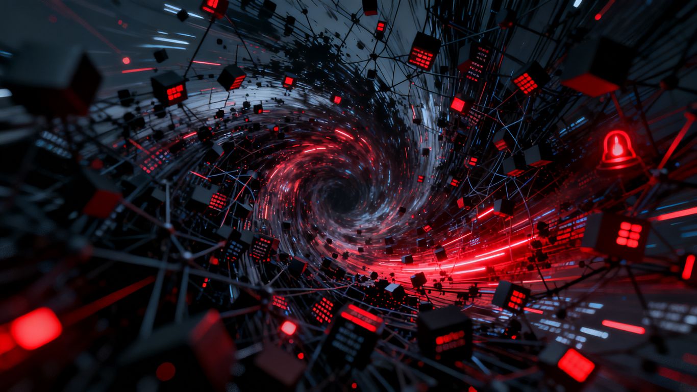 Digital network with spreading red alarm nodes.