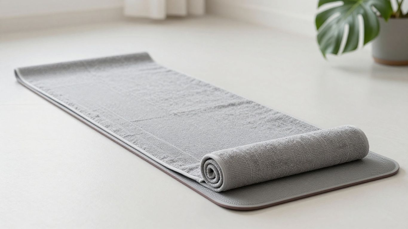 Full-length yoga towel laid across a mat