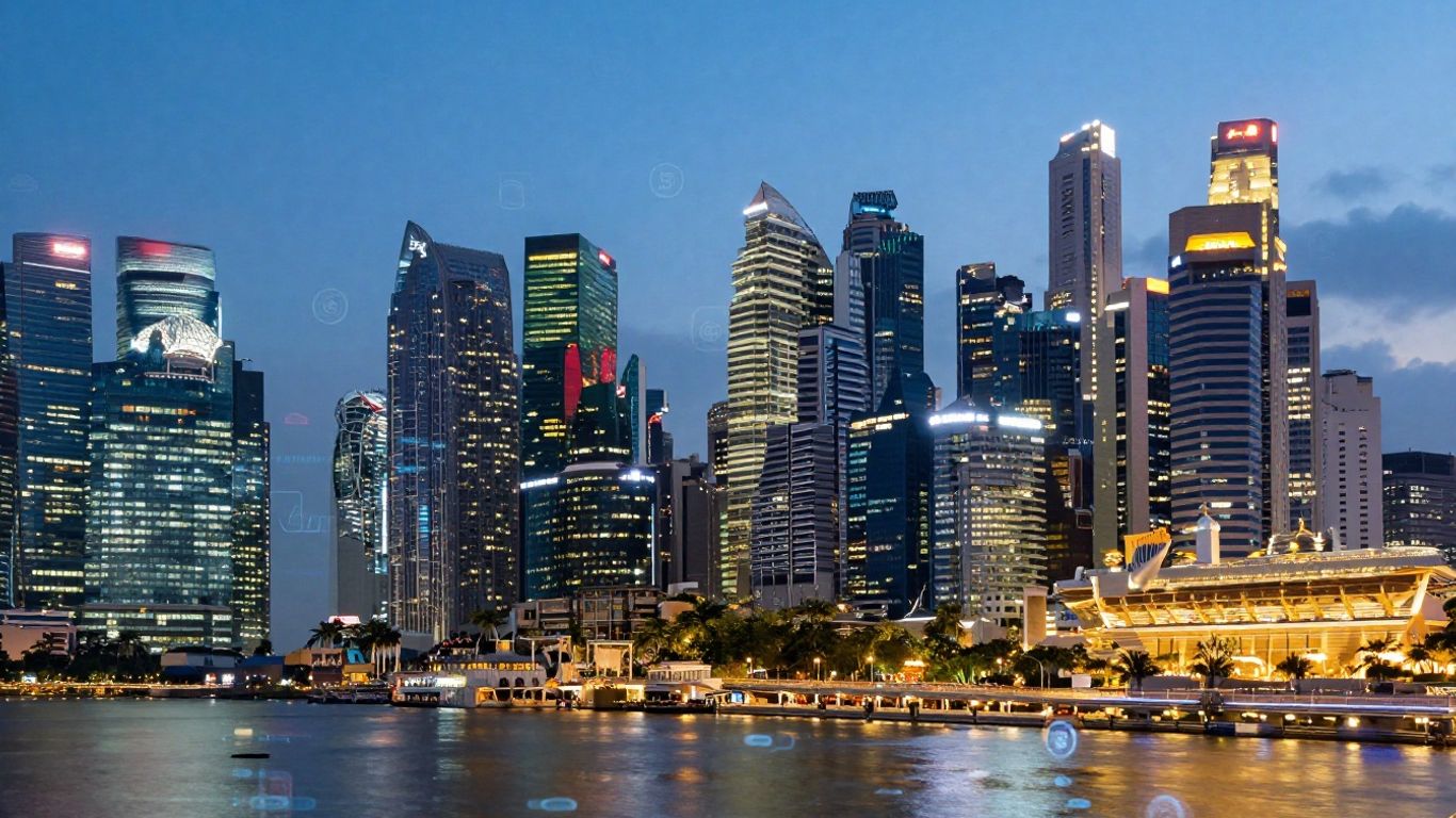 Singapore cityscape with digital ad elements