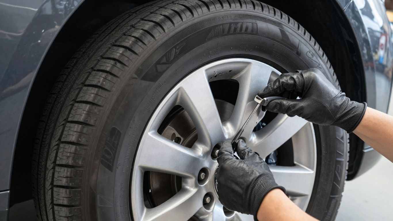 MG wheel and tire markings close up
