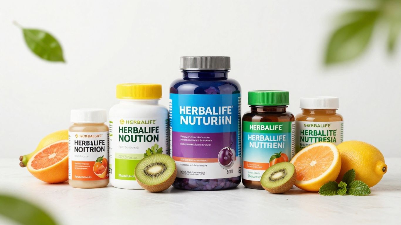 Herbalife products with fruits and vegetables for health goals.
