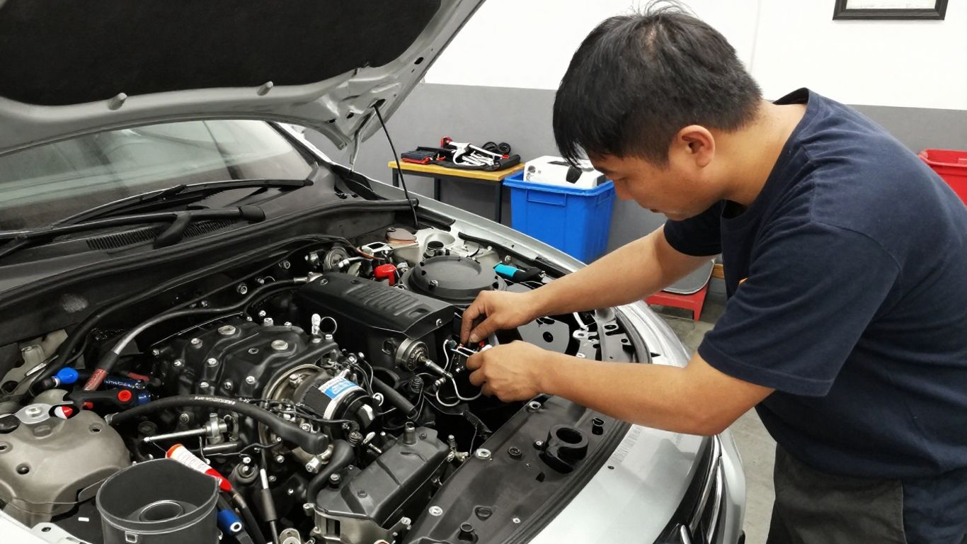 Mechanic performing engine replacement in Geelong.