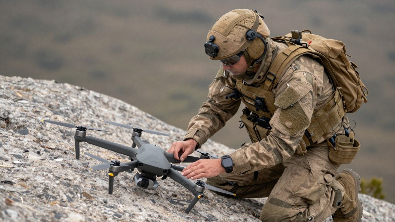 Soldier preparing drone for flight