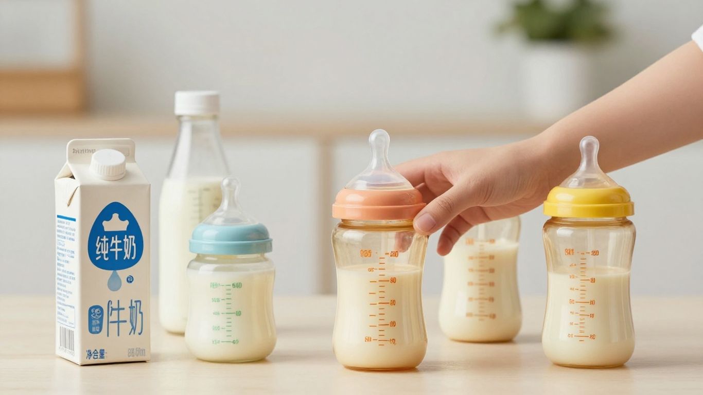Botellas de leche para bebés y fórmulas infantiles.
