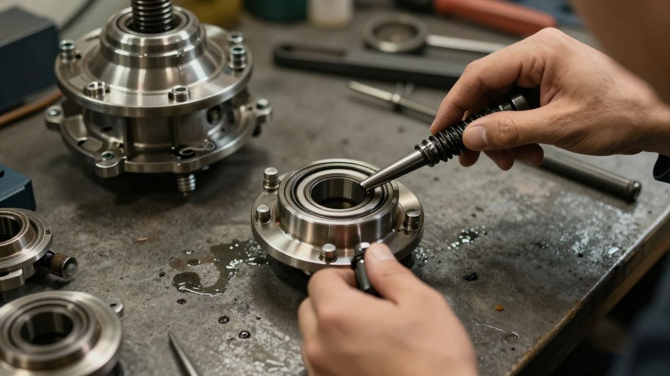 Mechanic inspecting a leaking axle assembly