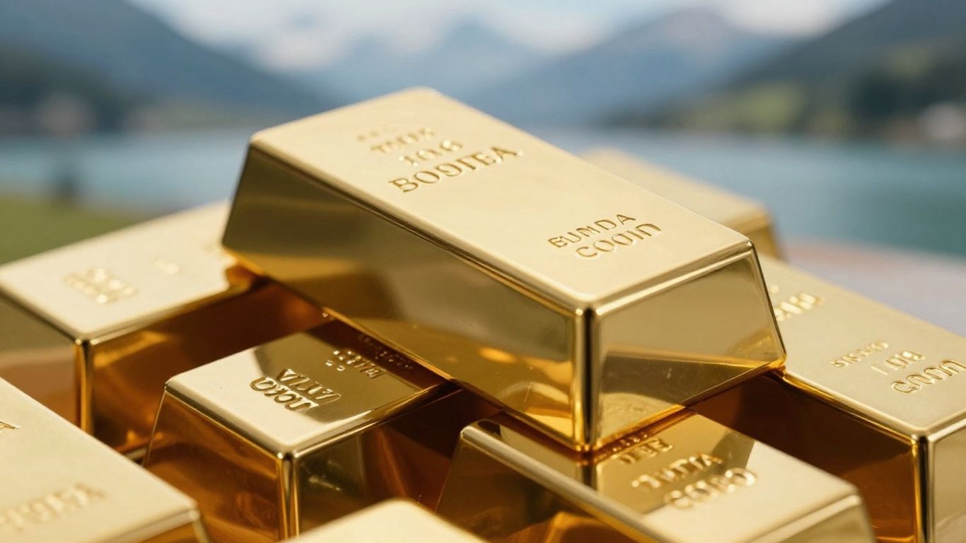 Lingots d'or brillants empilés en Suisse.