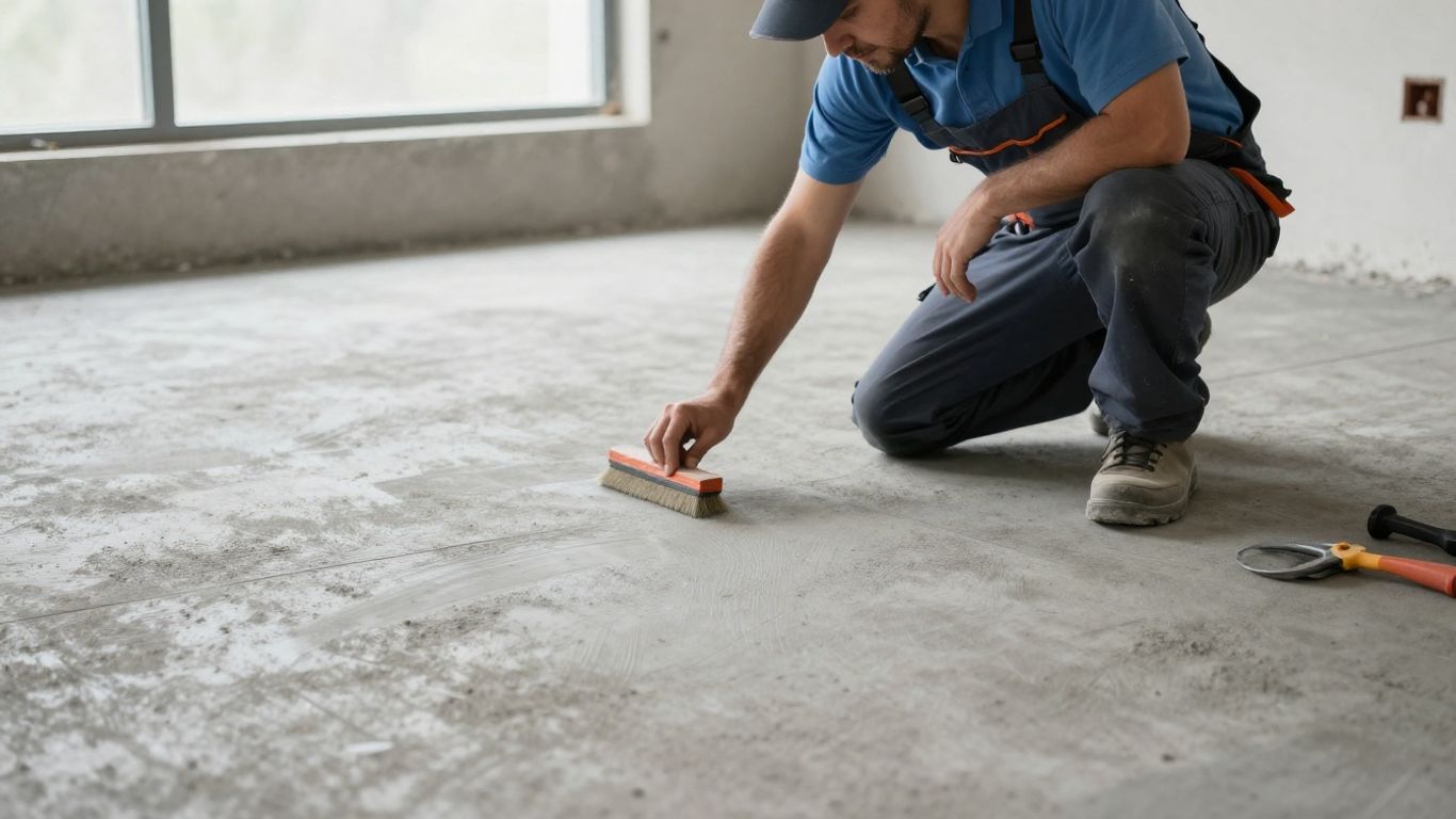 Contractor checking a prepared concrete slab