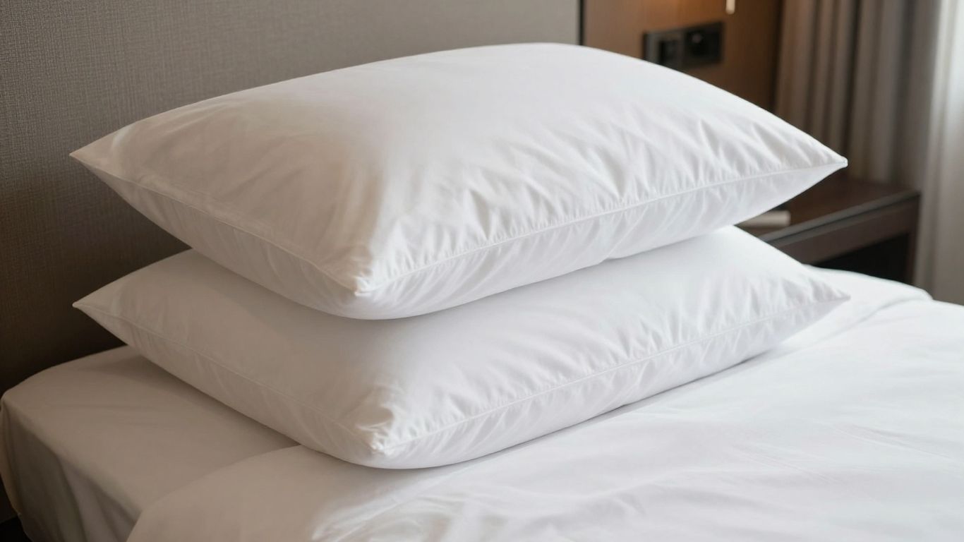 Plush white Hotel Collection pillows on a luxurious hotel bed.