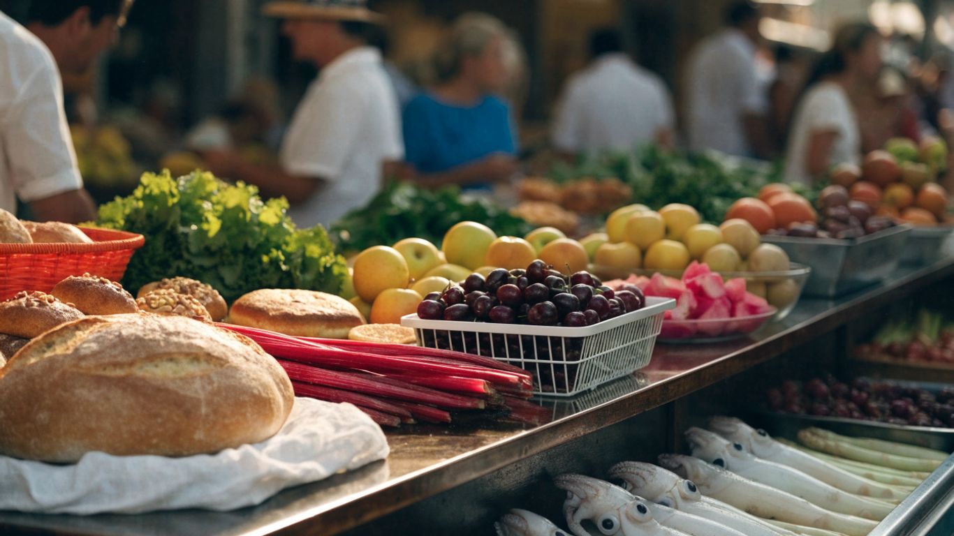 Basque market specialties and pastries on display