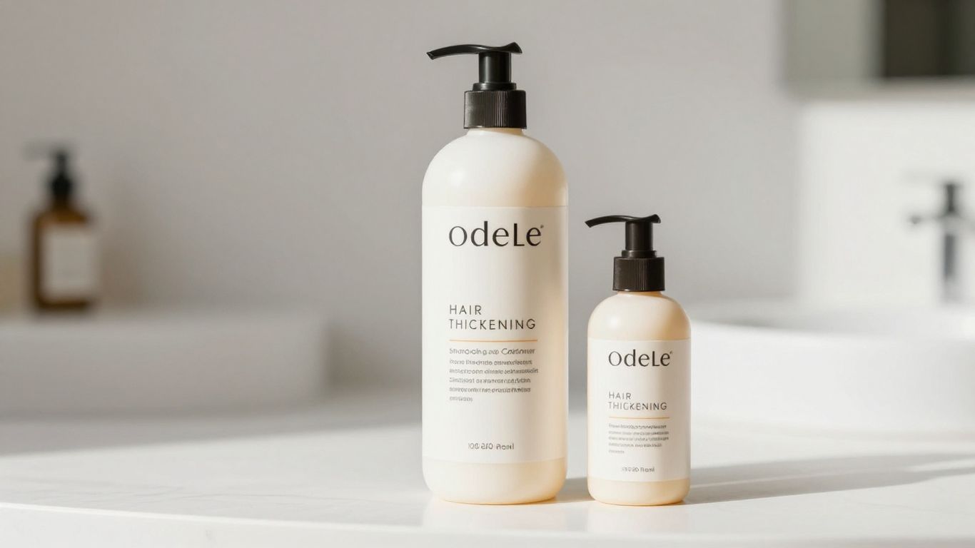 Odele Hair Thickening Shampoo and Conditioner bottles