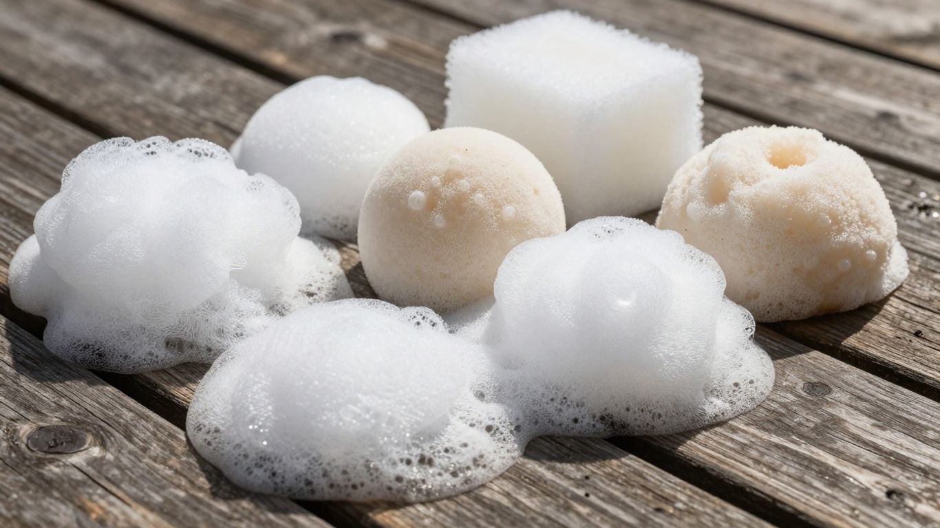 Outdoor patio cushion foam materials on a wooden surface.