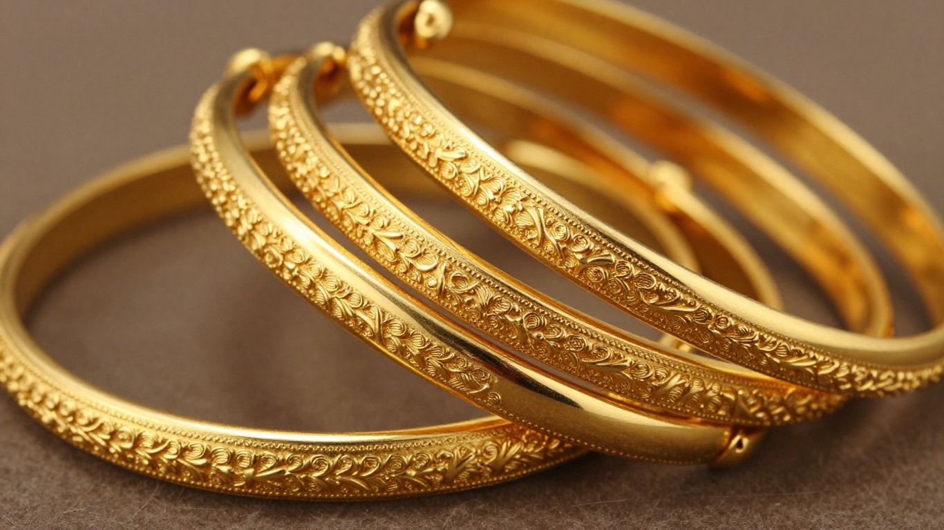 Collection of elegant gold bangles for women.