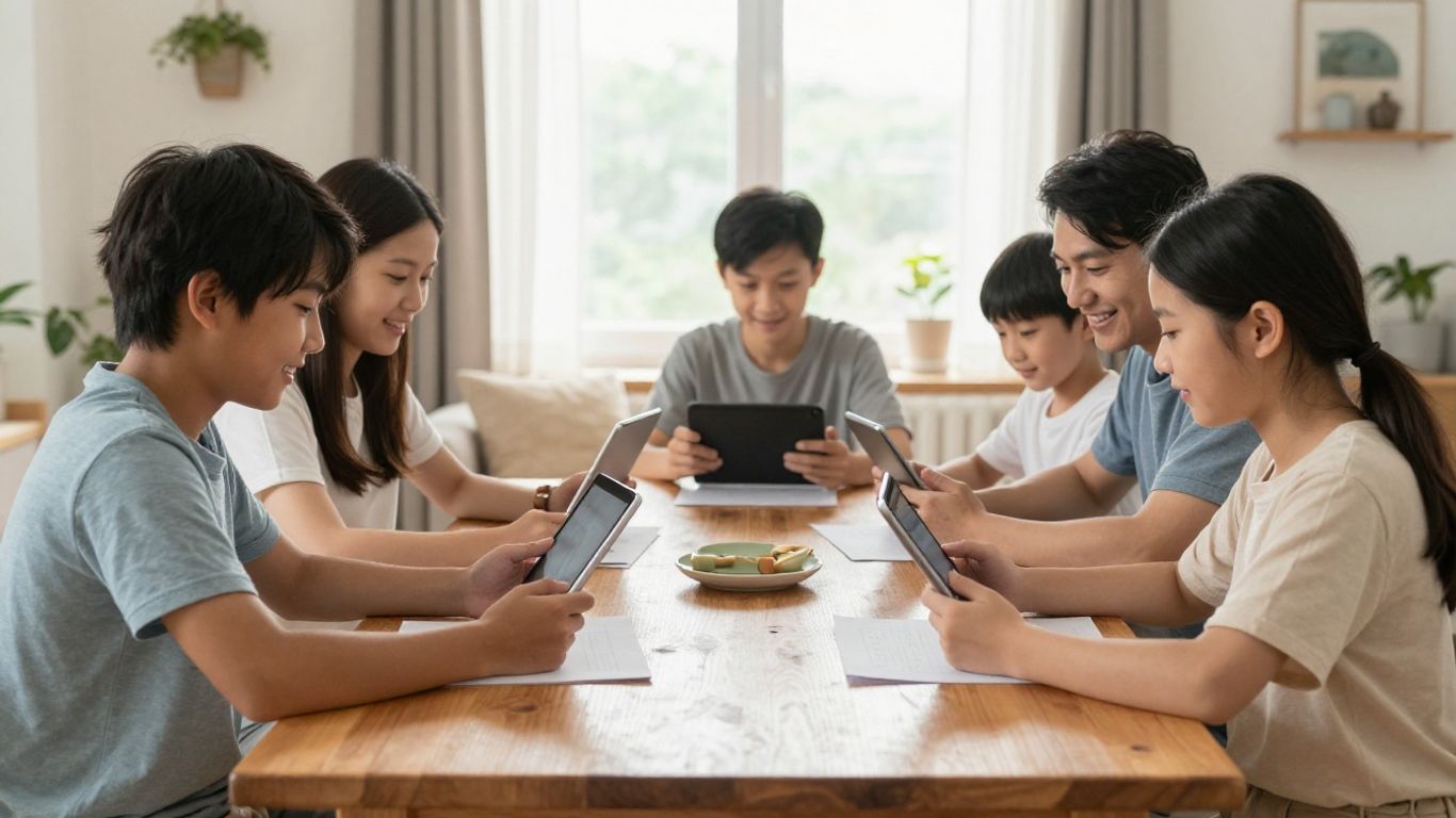 Familia planificando metas financieras en su hogar