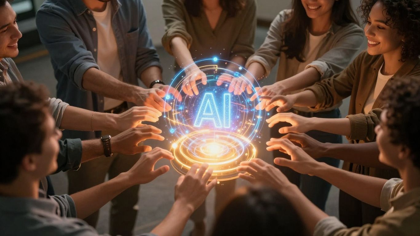 People interacting with AI, future of work.