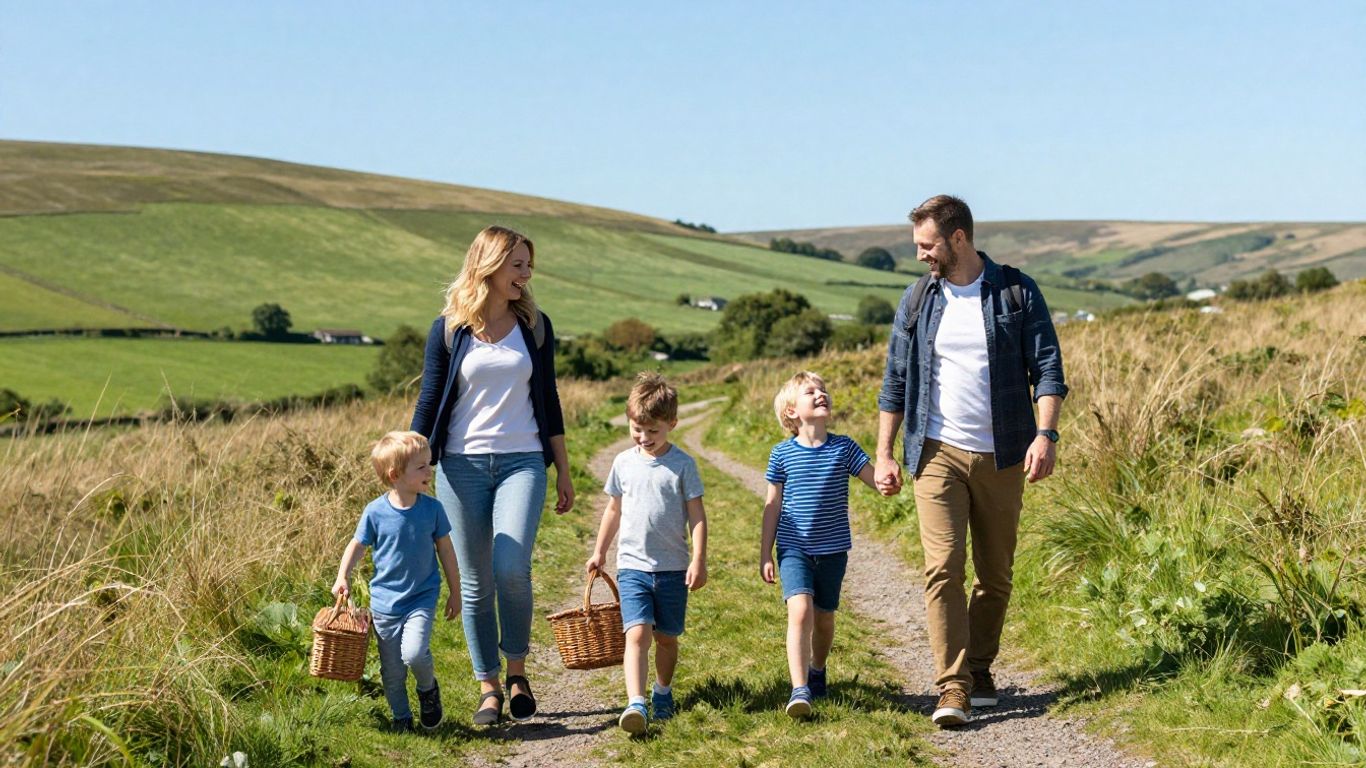 Family enjoying a sunny UK countryside break.