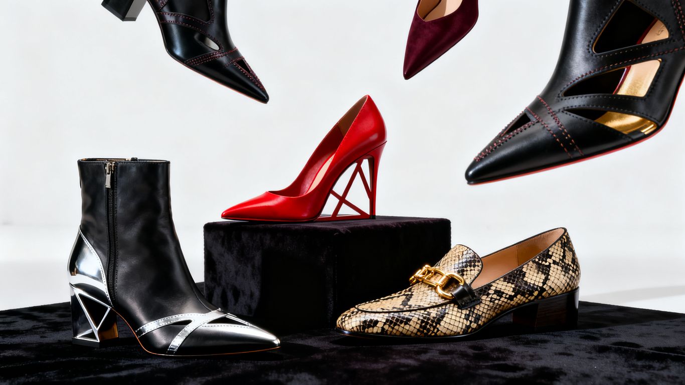 Designer shoes and boots with bold accents and innovative designs.