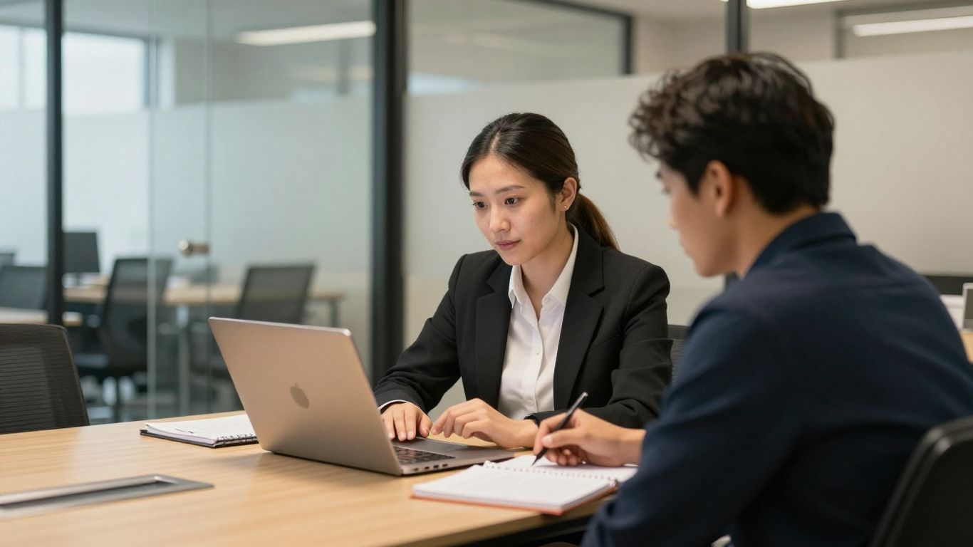 Manager and employee discussing workplace coaching