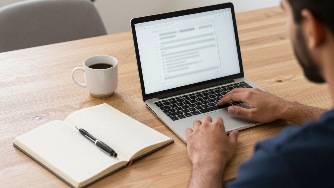 Trader comparing account rules on a laptop