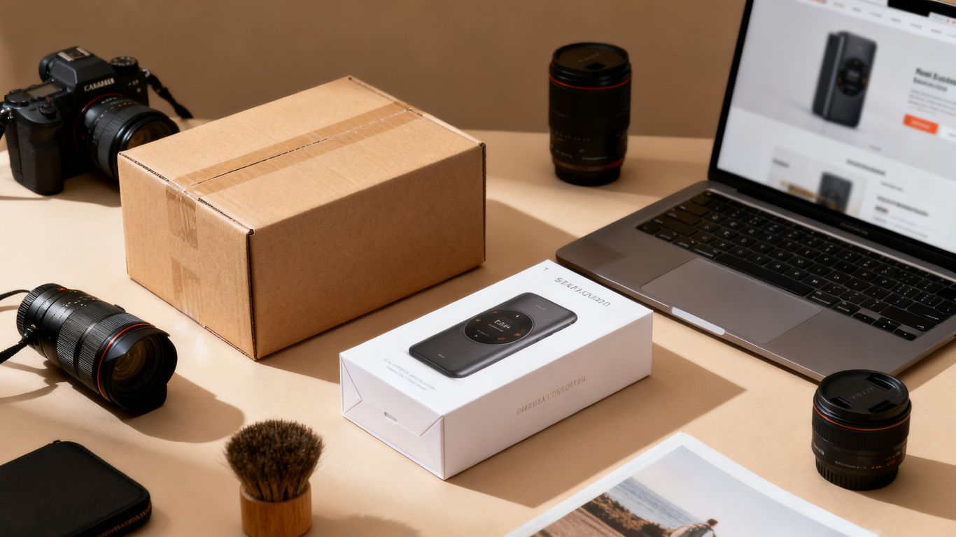 Product listing with packaging and lifestyle photography
