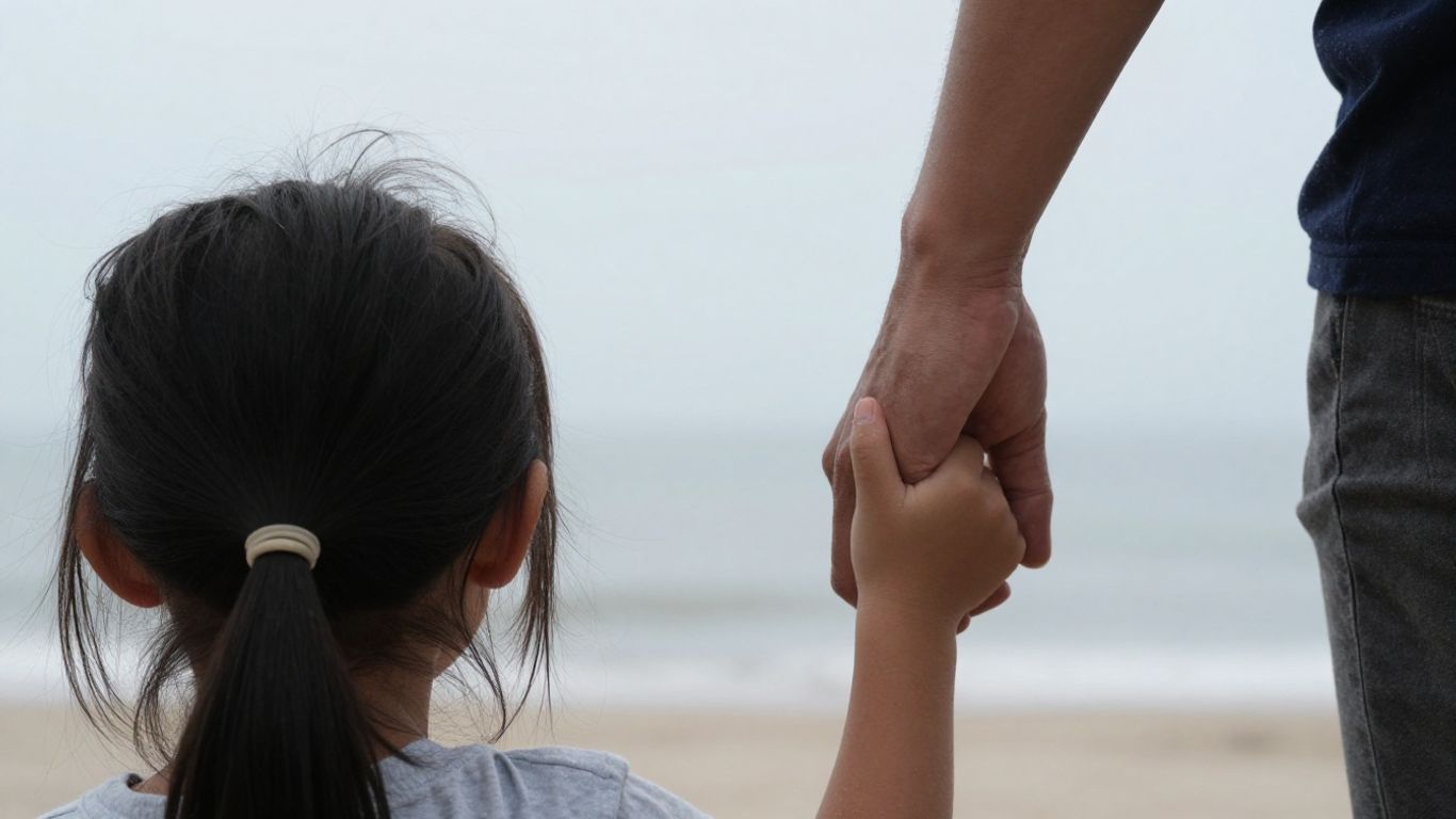 Parent and child walking towards a bright future.
