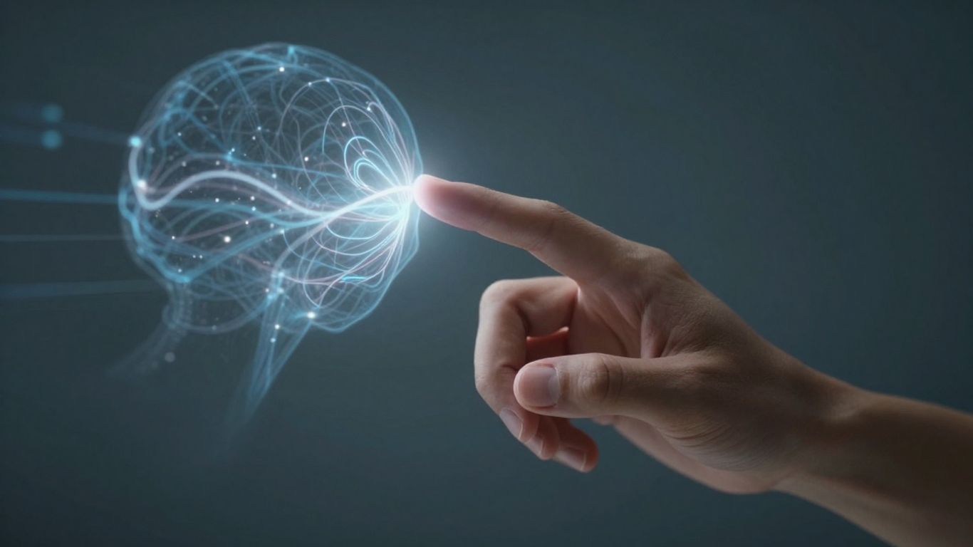 Human hand interacting with AI