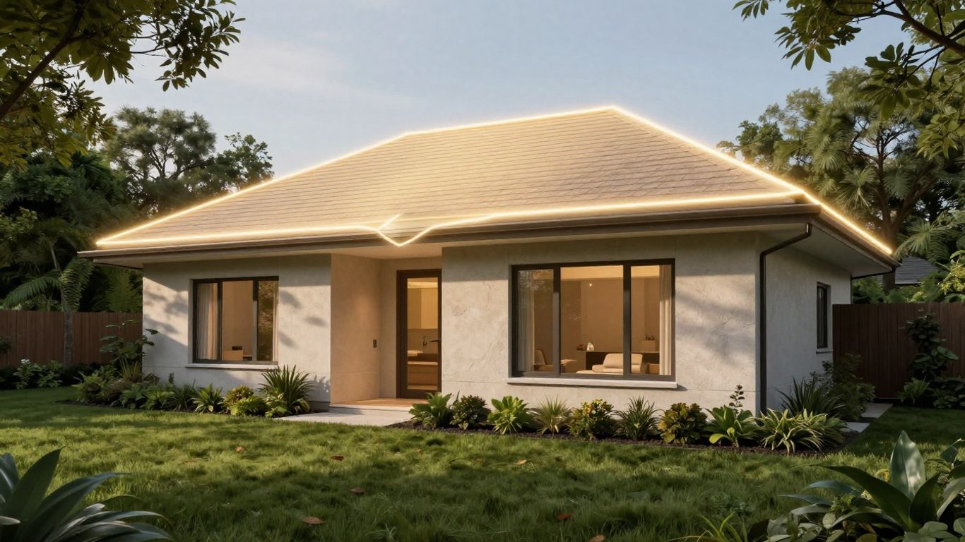 Casa moderna protegida por un escudo brillante.