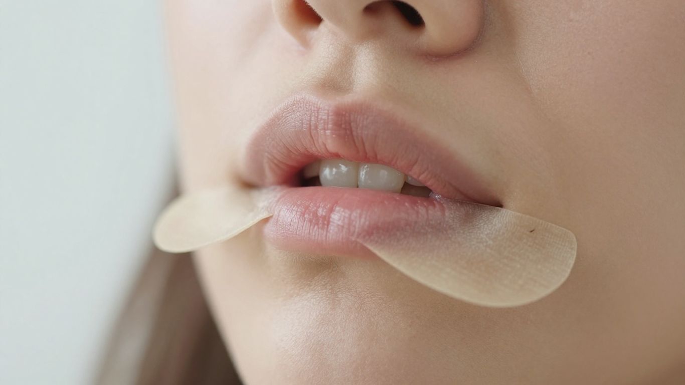 Sleep strip applied to a person's mouth.