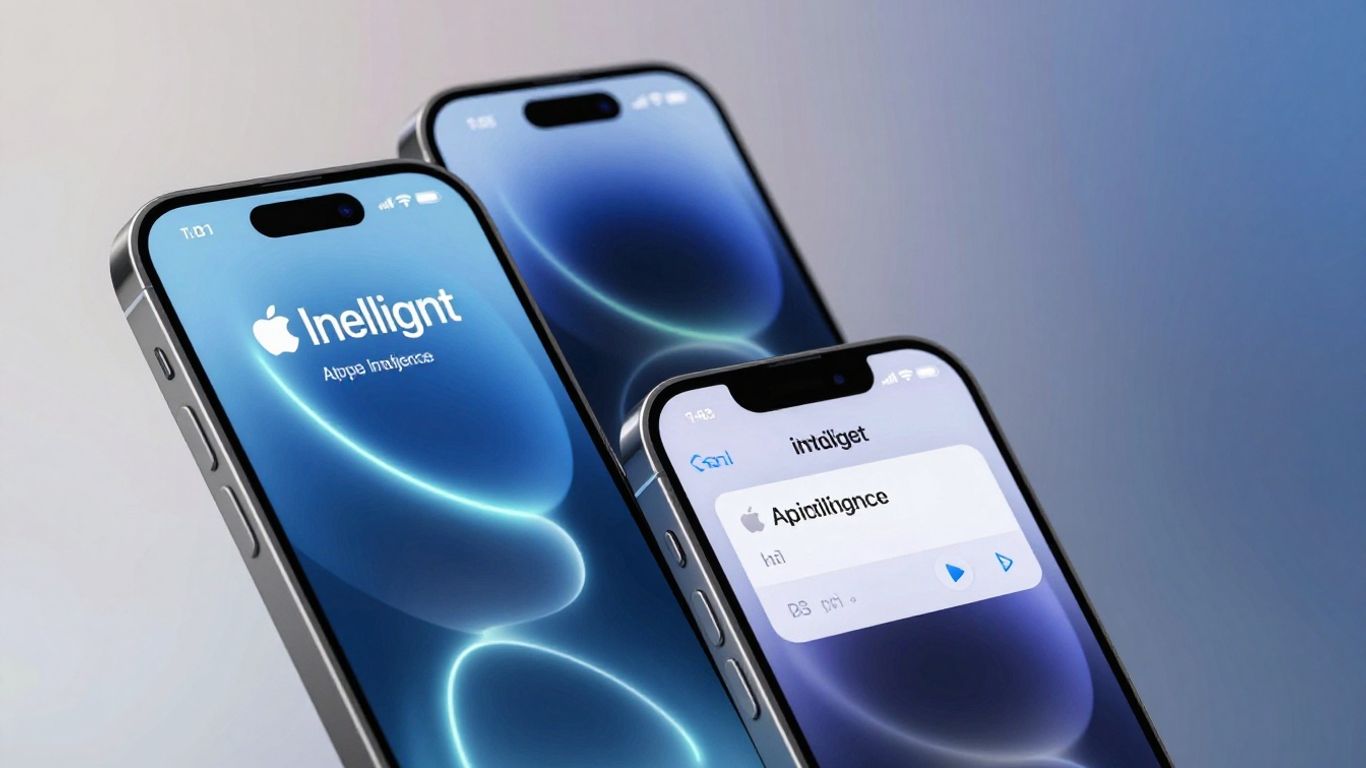 iPhone affichant Apple Intelligence, design moderne.