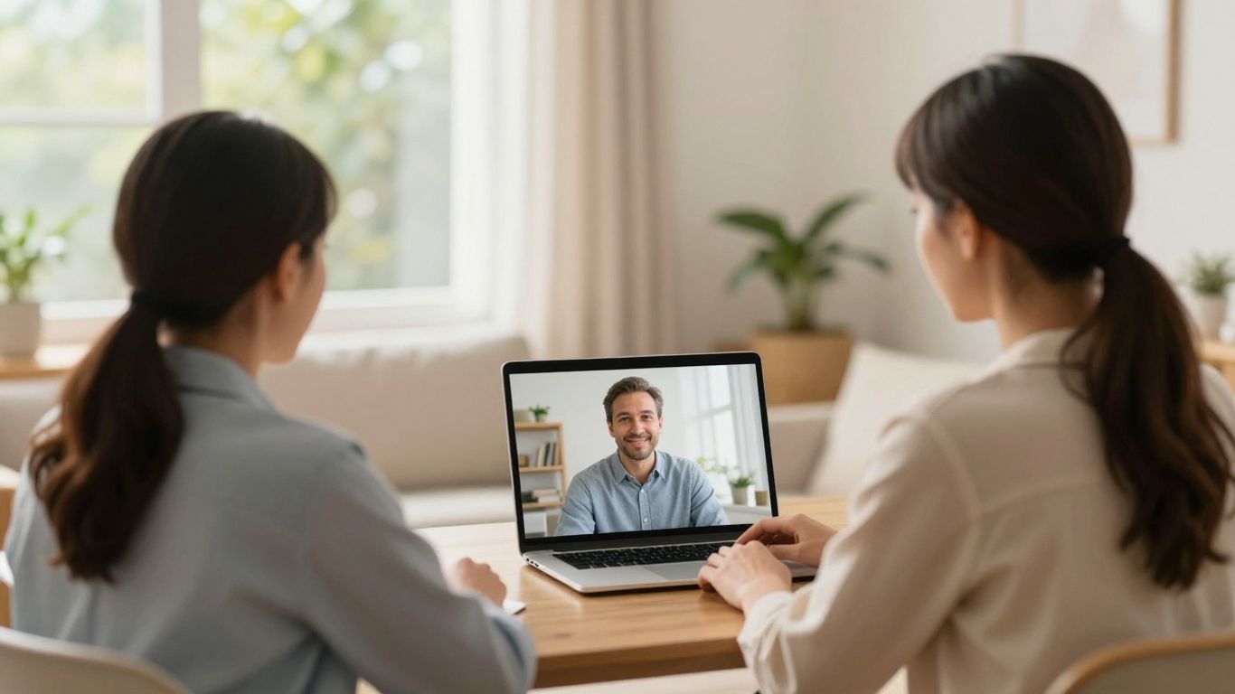 A therapist and patient meeting through secure video