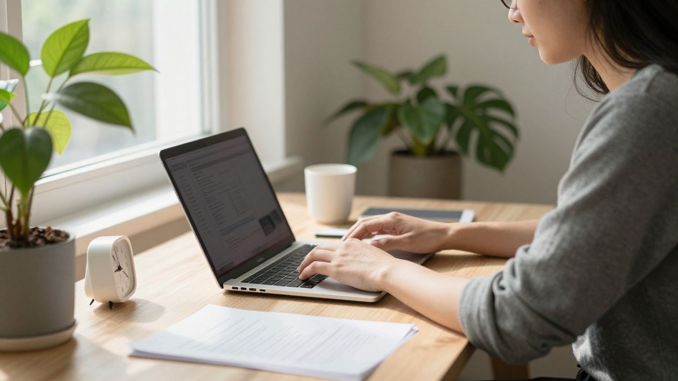 Person working productively at a desk with a timer.