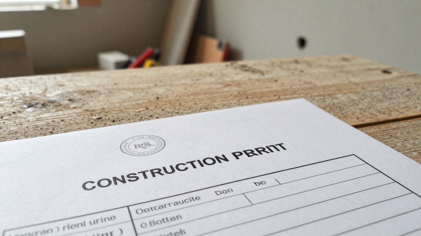 Construction permit documents on work site