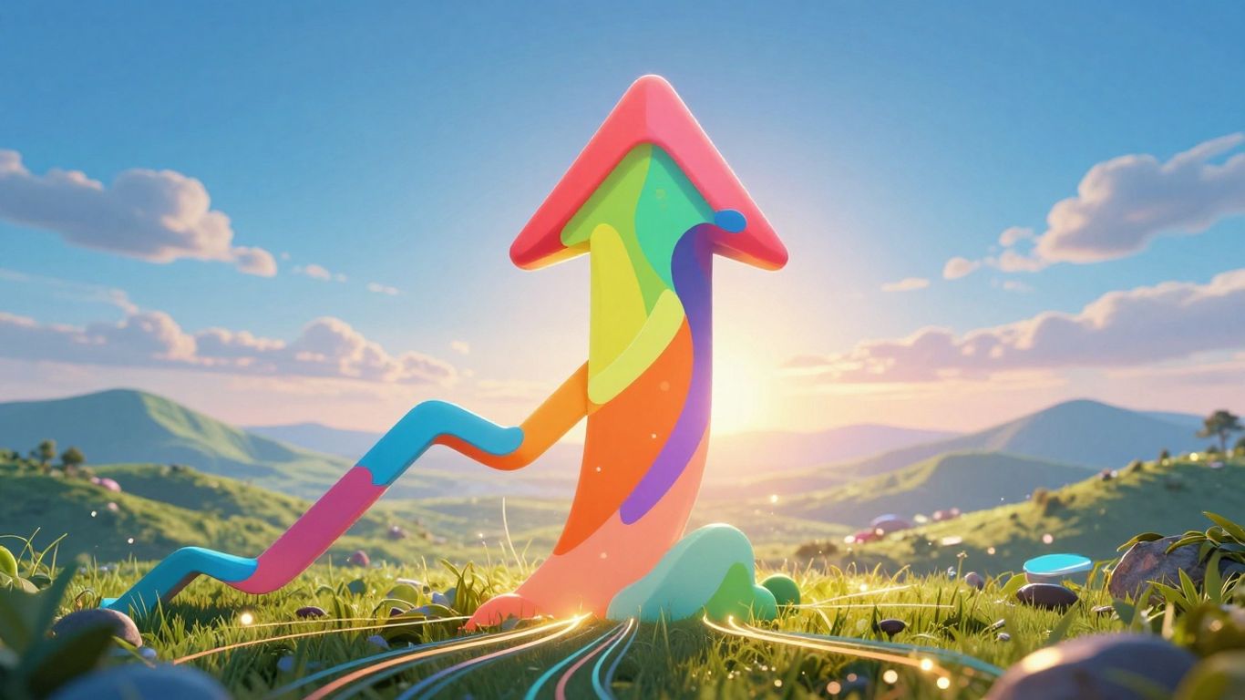 Affiliate marketing growth with upward arrow and digital landscape.