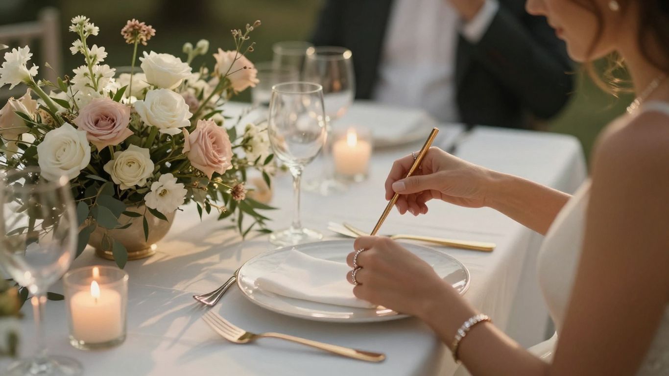 Intimate wedding reception with sparkling bridal accessories