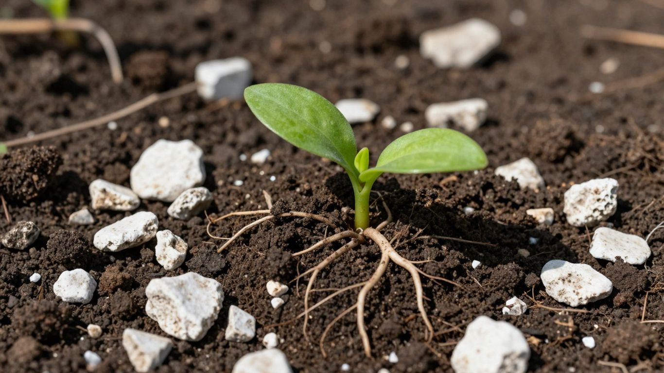 Solo calcário com planta verde crescendo.