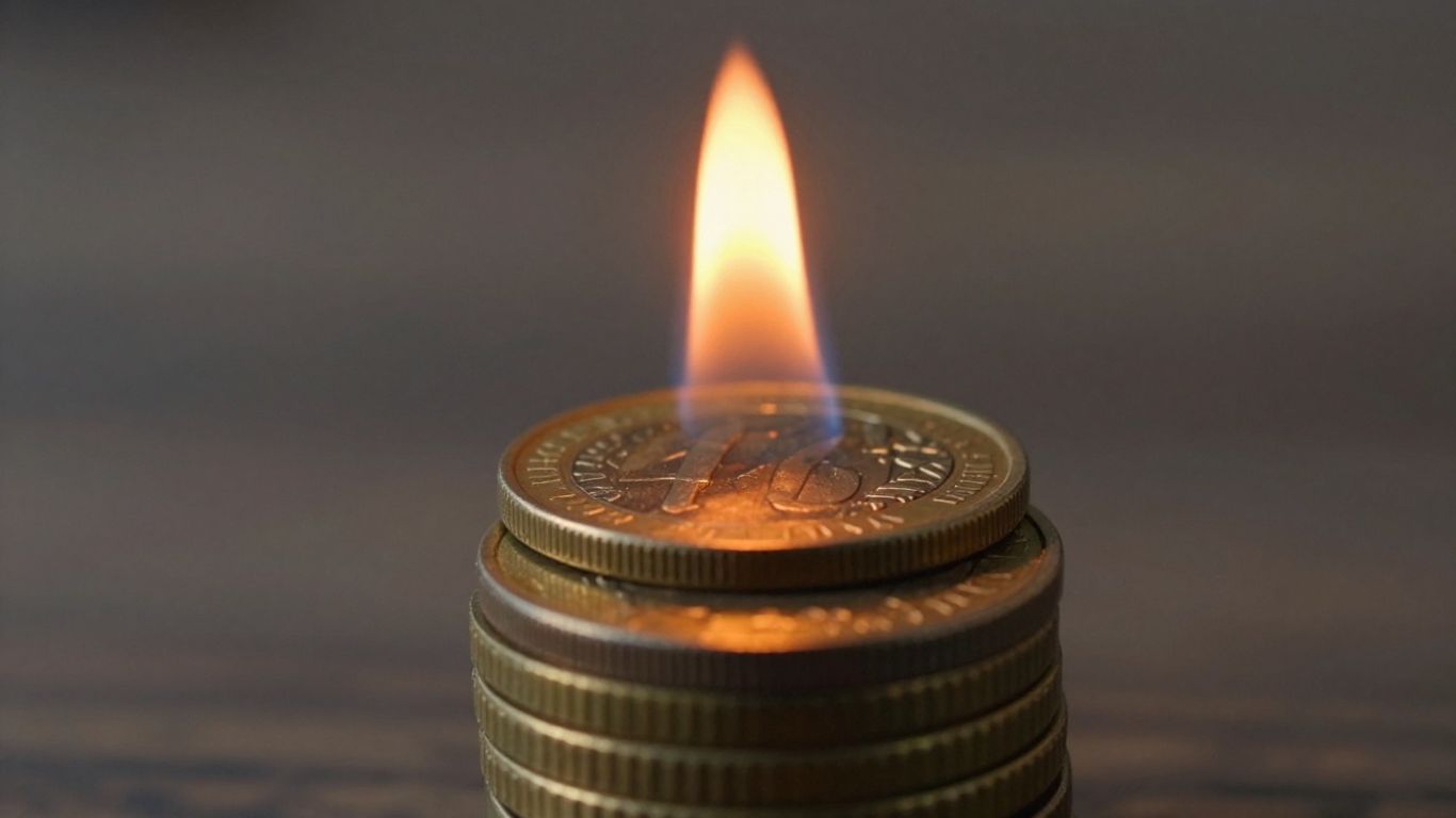 Rising coins with a flame on top.