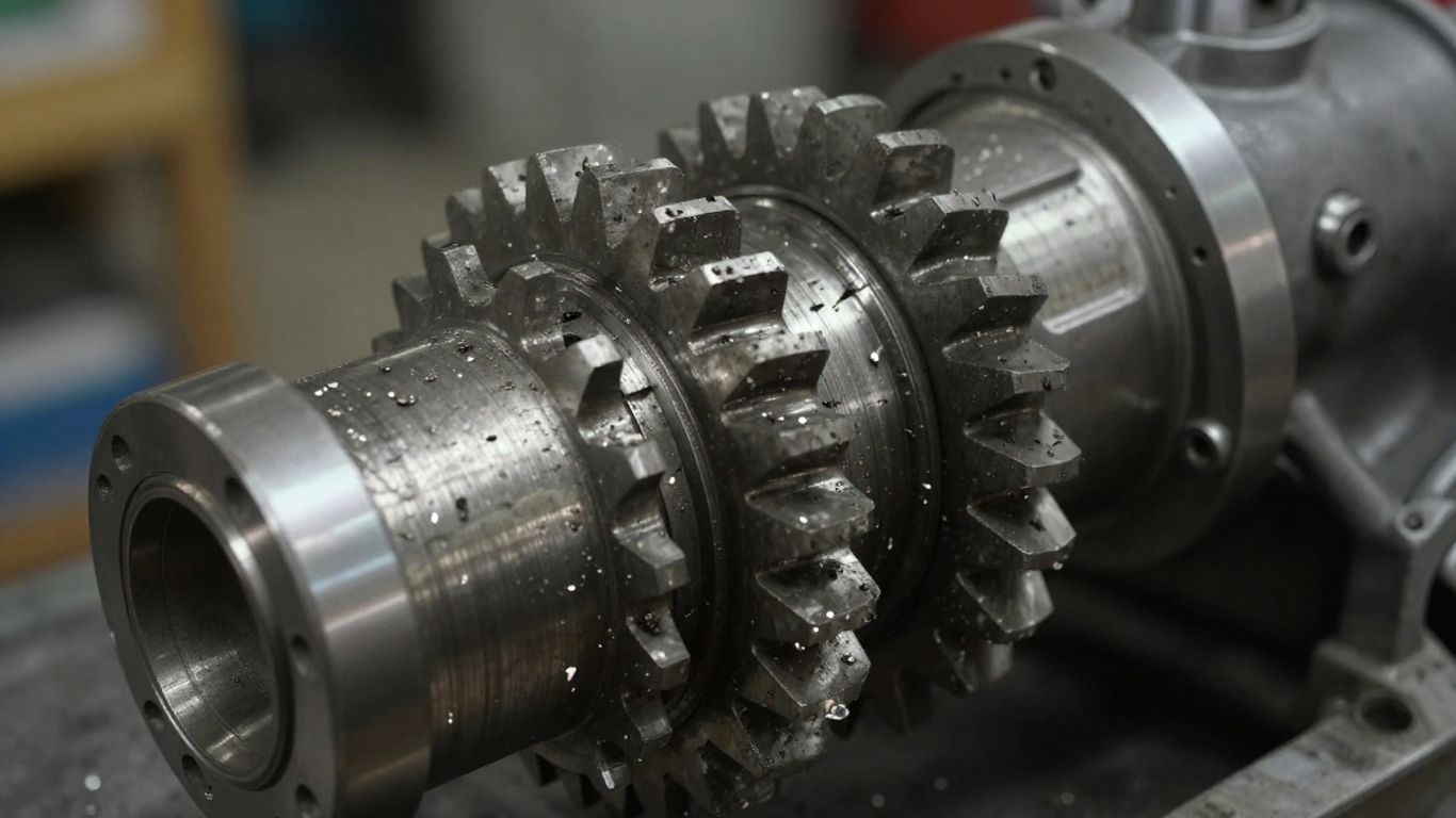 A close-up of a damaged transmission gear