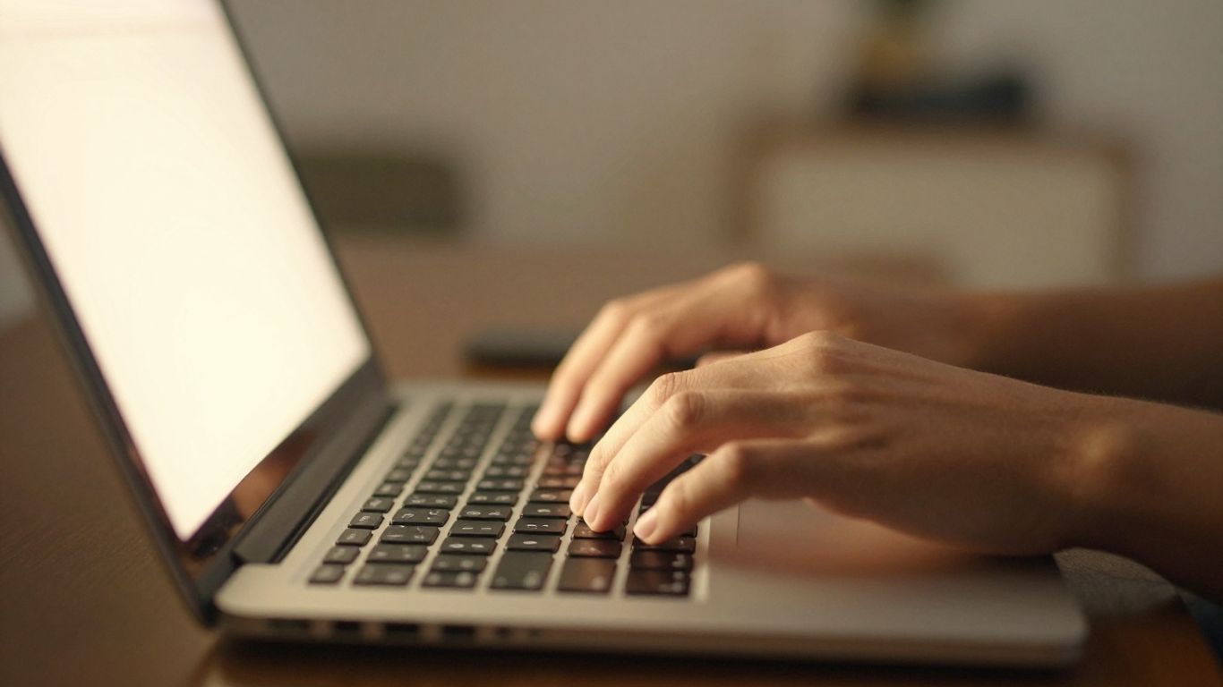 Person typing on a laptop keyboard.