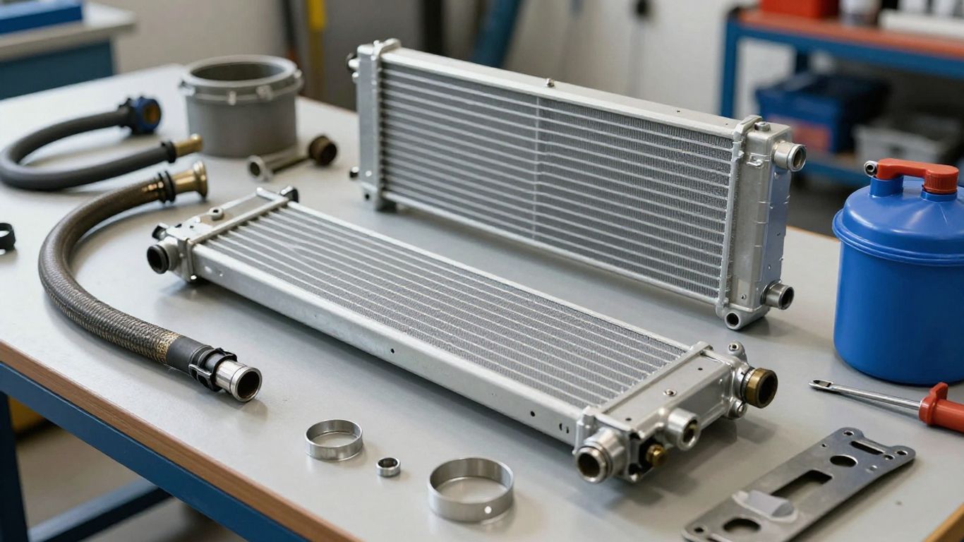 Replacement radiator beside Volvo cooling parts