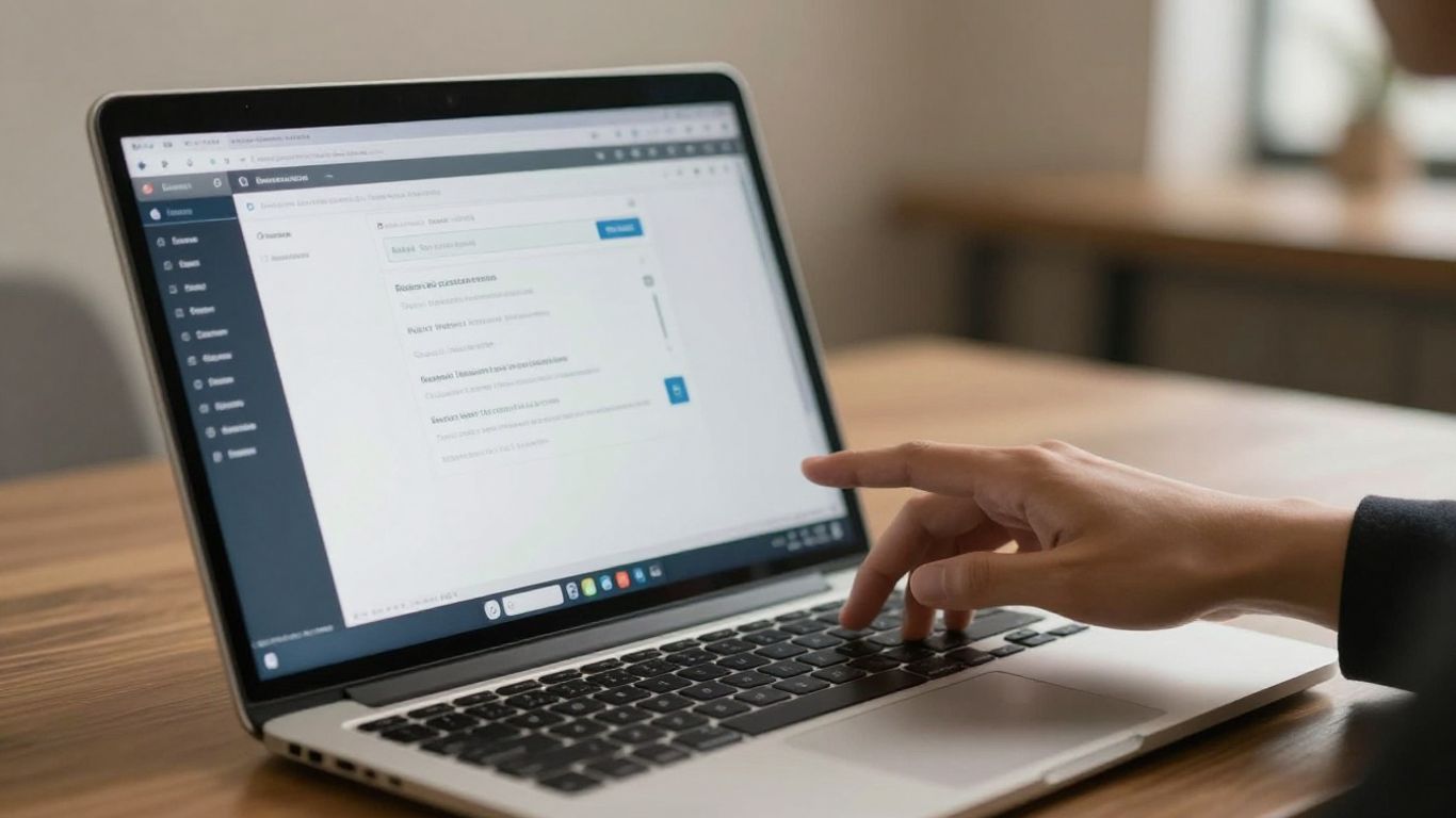 Laptop with email interface and hand typing