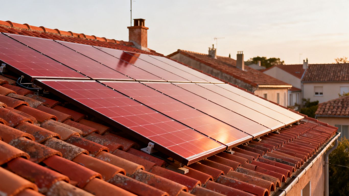 Modules photovoltaïques couleur terre cuite sur un toit