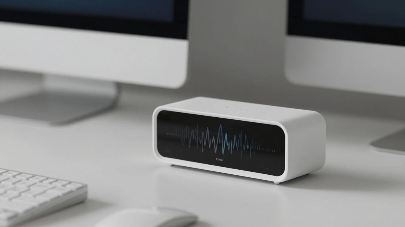 White noise machine and focus timer on a desk.